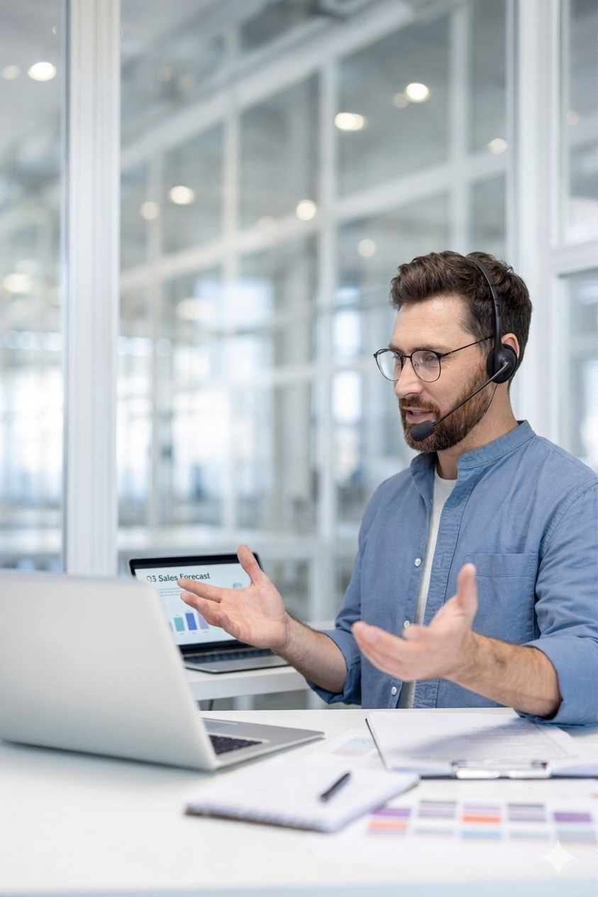 Sales manager reviewing performance metrics with a rep in a one-on-one